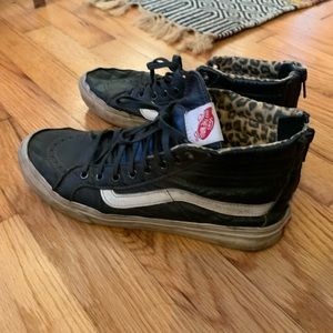 Vans High Tops - Black with Cheetah Interior